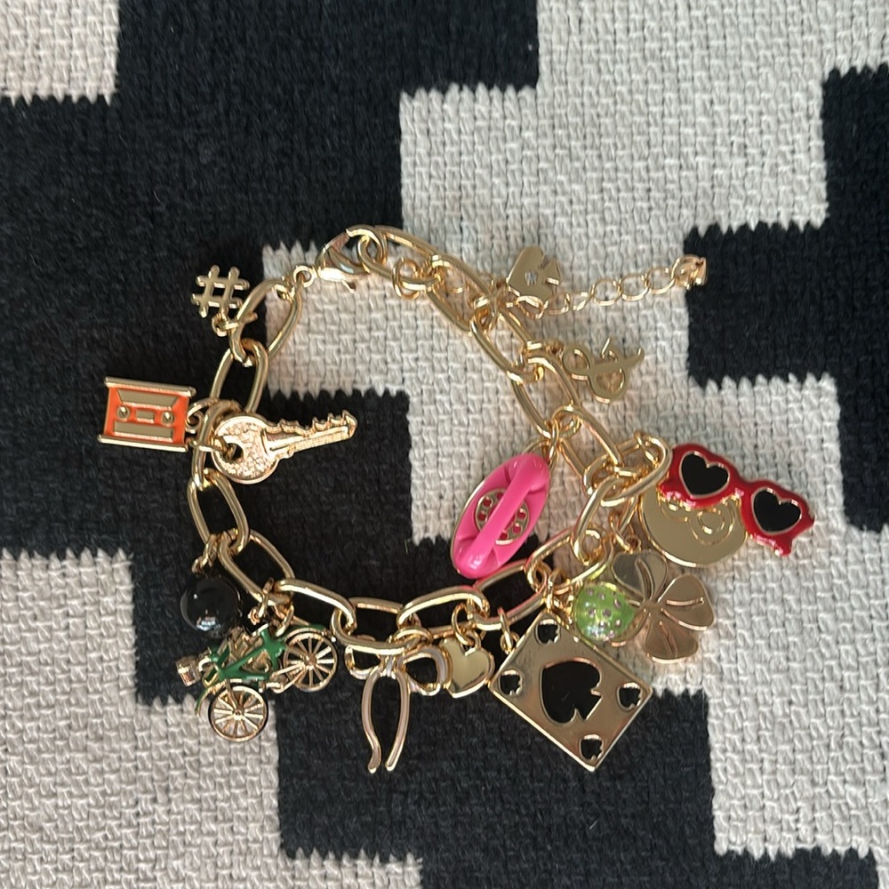 kate spade Gold Charm Bracelet with Pink, Red, Green and Black Accents